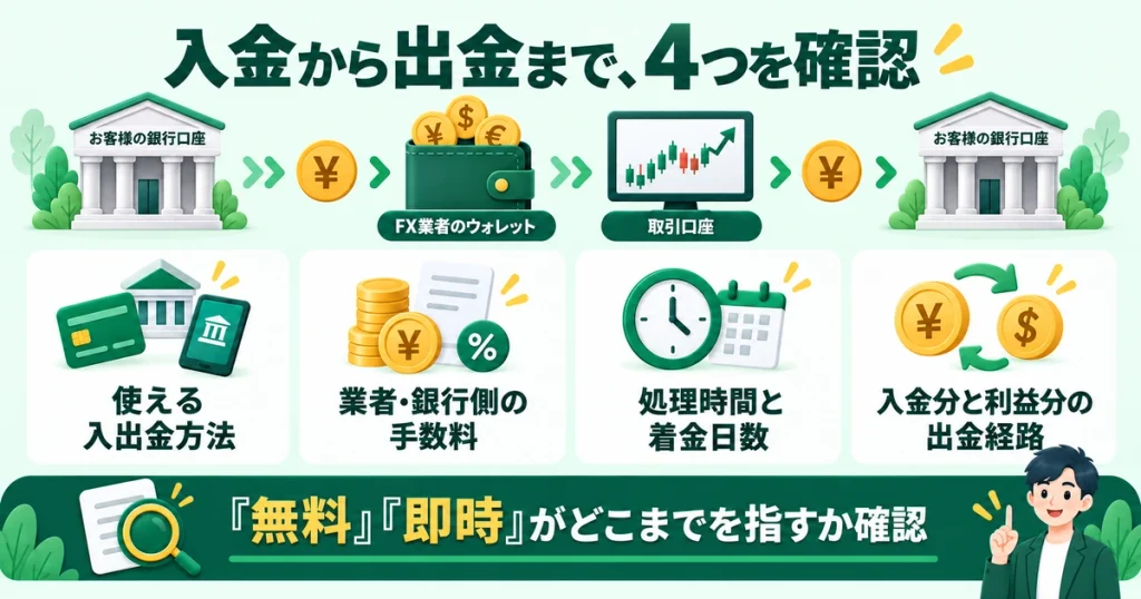 入出金方法・手数料・所要日数を確認する