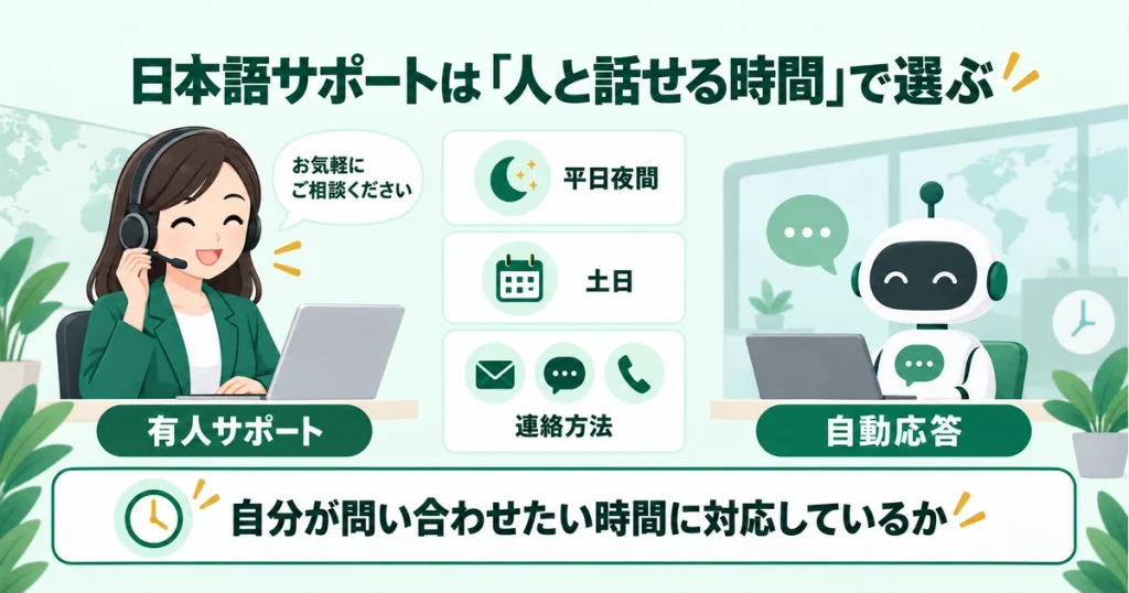 日本語サポートの対応時間を確認する