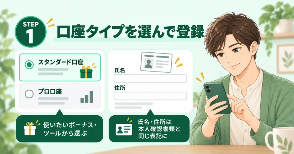 口座タイプを決めて登録する